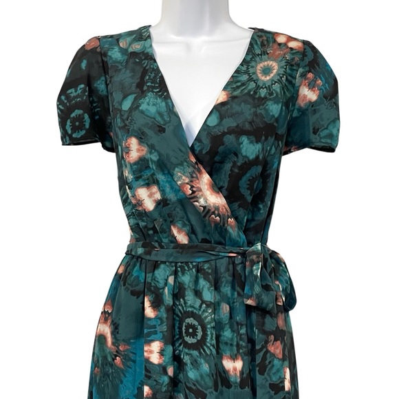 Whimsy Floral Wrap Dress in Teal Pattern - Picture 2 of 13